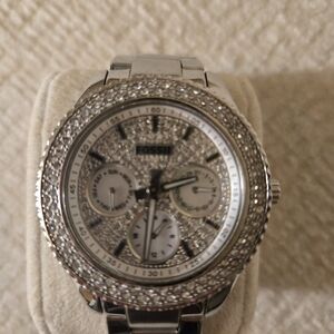 Fossil Silver Watch with Crystal Accents